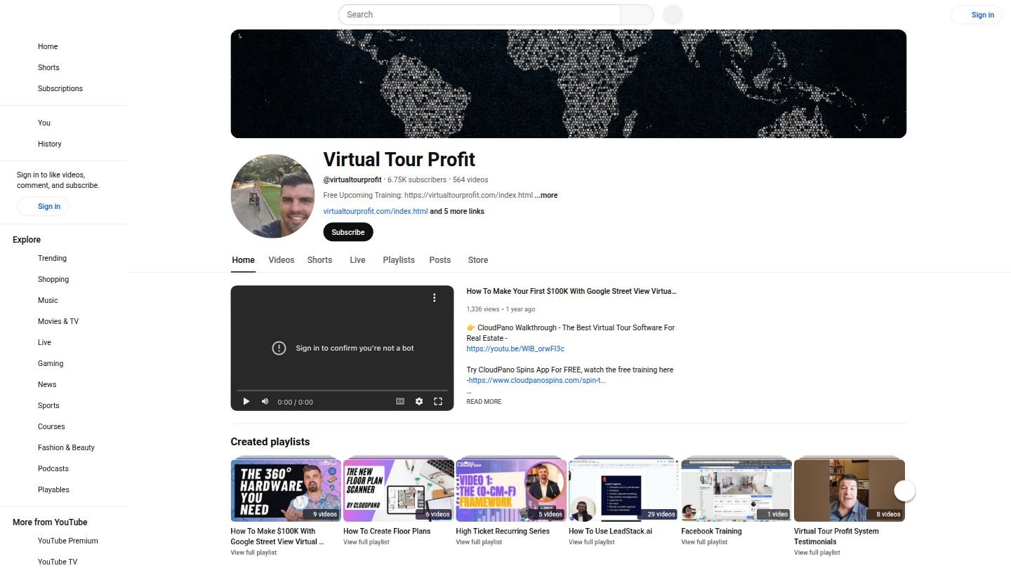 Virtual Tour Profit YouTube Channel
